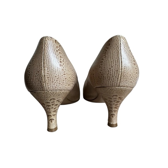 Salvatore Ferragamo Giusy Beige Lizard Print Leather Kitten Heel Pumps Size 8,5 - Picture 8 of 12